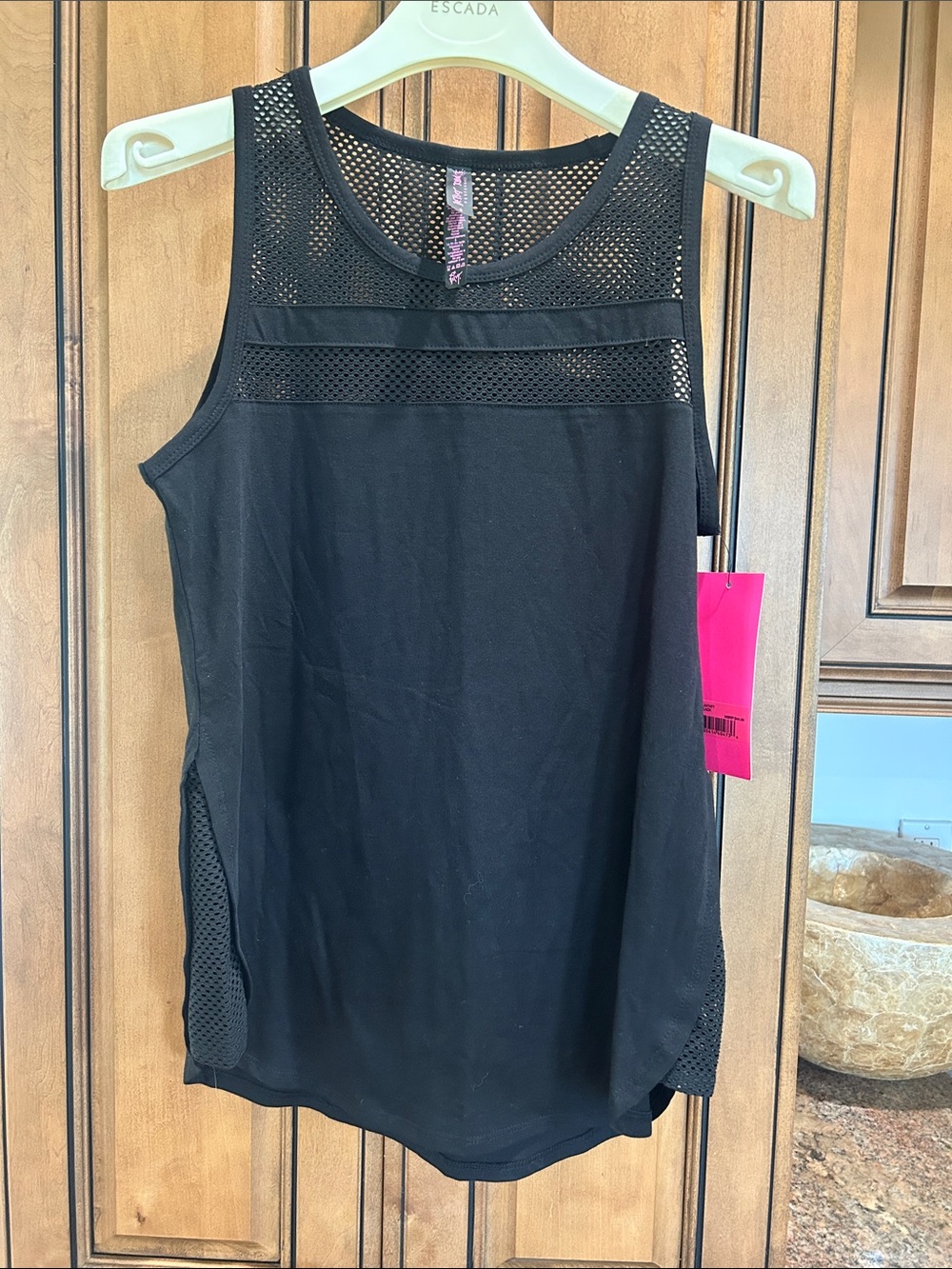 Betsey Johnson Black Mesh-Trim Tank Top